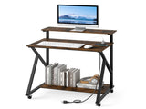 Rustic Brown Rolling Computer Desk with Power Strip 32" Mobile Office Desk with Monitor Stand 76025218