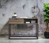 Rustic Oak and Black Writing Desk with Drawer and Shelf B062P209209