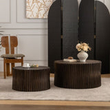 Vintage Fashion Style Cylindrical Nesting Coffee Table Set with Vertical Textured Embossed Design W757P195739