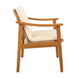 Outdoor Dining Chairs Set of 2, Teak Color Acacia Wood Frame, Brown PE Wicker, Beige Waterproof N779P280043B