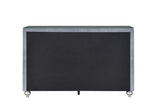 1pc Glam 9-Drawer Dresser w Tempered Glass Top Velvet Tufted Drawer Front Faux Crystal Drawer Knobs B011P228579