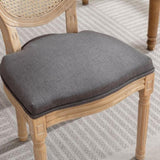 A&A Furniture,French Style Solid Wood Frame Antique Painting Linen Fabric Rattan Back Dining W1143141069