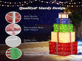 6FT Lighted Gift Box Tower, Pre-lit Pull Up Present Boxes with 200 LED Warm White Lights and Ropes 57172027