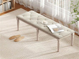 Beige 47.5" Rubber Wood Upholstered Bench with Button-Tufted Seat, 440 lbs Capacity Retro Entryway 60312147