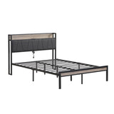 Queen Size Metal Platform Bed Frame with upholstery storage function Headboard and USB LINER and W311133408