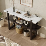 TREXM Retro Elegant Console Table with Marble-Effect Top and Versatile Storage Solutions for N715P196906B