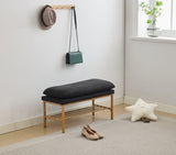 End of Bed Bench with Shelf, Linen Upholstered Storage Shoe Bench, Modern Bedroom Bench with Metal W2725P207319