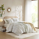 3 PCS Full/Queen Cotton Printed Comforter Set with Chenille Sage/Ivory B035P319203