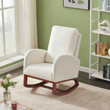 Beige, High Back Side Bag Flannelette Wood Indoor Rocking Chair, Brown Legs 01134818