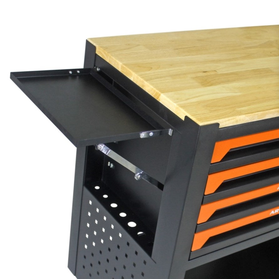 4 DRAWERS MULTIFUNCTIONAL TOOL CART WITH WHEELS AND WOODEN TOP