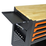 4 DRAWERS MULTIFUNCTIONAL TOOL CART WITH WHEELS AND WOODEN TOP-ORANGE W1102111186