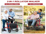 2-in-1 Rolling Walker & Wheelchair 6-Position Height Adjustment , 8" PVC Wheels, Folding 46860865