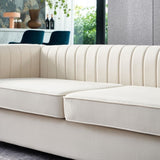 Contemporary Velvet Sofa Couch 84.25''W for Living Room, Beige W57946164