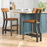 ZNTS Rustic Brown and Gunmetal Finish Wooden Counter Height Chairs 2pc Set Industrial Design Dining B01163350