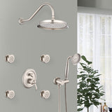 Single-Handle 4-Spray Patterns Bathroom Rain Shower Faucet with Body Jet Handshower in Brushed W1219133596