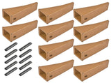 10 Pack X156L Dirt Teeth Bucket Teeth Long w/ 10 Pack P156 Roll Pins Alloy Steel Fits for Skid Steer 88484002