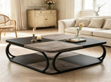 39 Inch Square Cocktail Table with 2 Tier Shelves, Central Coffee Table 65712059