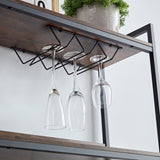 Coffee Bar Cabinet with Power Outlet, Industrial Buffet Cabinet with LED Strip and Glass Holder, W1705P179846