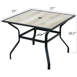 Outdoor Patio Dining Table Square Metal Table with Umbrella Hole and Wood-Look Tabletop for W1859113136