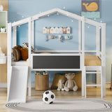 ZNTS Twin Size Loft Bed with Ladder and Slide, House Bed with Blackboard and Light Strip on the Roof, 96498057