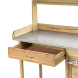 Solid Wood Garden Potting Bench Large Metal Tabletop, Big Drawer, Removable Shelf, 3 Hooks 64506155