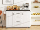 White Kitchen Island Cart with 4 Drawers & 2 Cabinets, 5 Universal Casters with Brakes 15467944