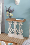 32" x 12" x 32" Classic Vintage White Wash Console Table with Brown Wood Top W2078141935