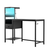 ZNTS Computer Desk with Power Outlet & Storage Shelves, Study Writing Table with USB Ports Charging W578P191952