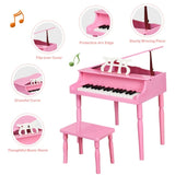 Pink Kids Piano 30-Key Wood Toy Kids Grand Piano with Bench and Music Rack 01522365