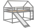 Twin Size Bunk House Bed with Slide and Ladder,Gray 69291769