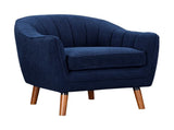 Mid-Century Modern Accent Chair 1pc Blue Chenille Fabric Upholstered Channel Stitched Back Brown B011P182507