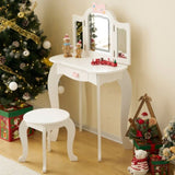 Kids Vanity Table and Chair Set, 2-in-1 Girls Vanity with Tri-Folding Mirror & 3-Color LED Lights, 1 82572656