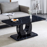 Modern minimalist black MDF pattern sticker pattern MDF rectangular coffee table. Add a peaceful and W1151P243154