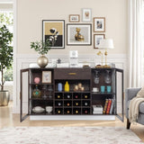 Double Glass Door with Single Drawer and 12-Bottle Wine Rack Sideboard in Black Frame White-Brown 64021820