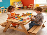 3-in-1 Kids Picnic Table with Adjustable Umbrella, Fir Wood Outdoor Activity Table Set with 27708092