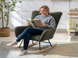 Teddy Fabric Wingback Glider Rocker with Side Storage Pocket, Soft Comfy Nursing Rocking Chair, 75138355