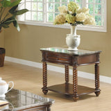 ZNTS Traditional Formal Marble Top End Table with Drawer Lower Shelf Mahogany Finish Spiral Turned Legs B011P175733