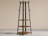 71.5 in. Industrial Coat Rack with 8 Hooks and 3-Tier Storage Shelves, Rustic Brown and Black 53310809