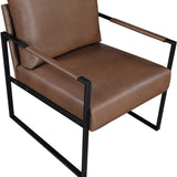 Modern Accent Chair Cushioned Seat Brown Faux Leather Upholstery Black Metal Frame 1pc Style Comfort B011P255743