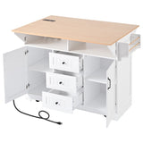 K&K 55.7'' Large Kitchen Island with 2 Drop Leaf,, Rolling Kitchen Cart on 5 Wheels with Power N707P186617W