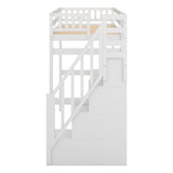 ZNTS Twin Size Loft Bed with Storage Staircase and Built-in Desk, White 91750242