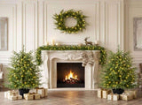 4-Piece Christmas Tree Set 2 Trees with Sturdy Bases, 1 Pre-Lit Wreath, 1 Garland, Warm White N710P513664F
