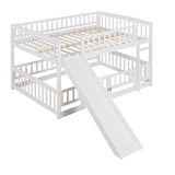 ZNTS Bunk Bed with Slide,Full Over Full Low Bunk Bed with Fence and Ladder for Toddler Kids Teens White 37938086