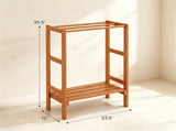 Natural Hardwood Towel Rack, Freestanding Blanket Stand with 3 Hanging Bars & Bottom Storage Shelf, 78960066