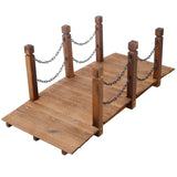 5 FT Wooden Garden Bridge, Stained Wood Arc Footbridge with Chain Railings for Backyard Creek Farm, 06028171