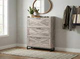 Barn door three-drawer cabinet with top panel shoe cabinet particleboard 80*24*145cm washed gray 24408365