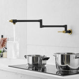 Brass Made Pot Filler, Black & Gold Pot Filler Faucet, Wall Mount Folding Kitchen Sink Pot Filler W1932P186932