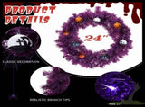 24" Halloween-Themed Christmas Wreath - Purple Pre-Lit Wreath with 50 Purple/Orange LEDs, 100 PVC 80749318