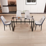 51" 4 person glass dining table set, kitchen set with black metal leg dining table and chairs, 78869142