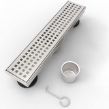 ZNTS 12 Inches Linear Shower Drain with Removable Quadrato Pattern Grate, 304 Stainless Shower Drain W928P199565